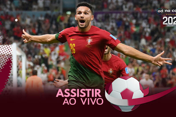 Jogador Gonçalo Ramos, com a camisa de Portugal,, na arte de onde assistir ao jogo Portugal x Marrocos