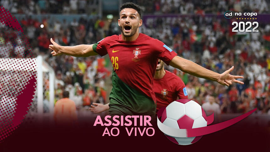 Jogador Gonçalo Ramos, com a camisa de Portugal,, na arte de onde assistir ao jogo Portugal x Marrocos