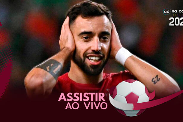 Jogador Bruno Fernandes, com a camisa de Portugal,, na arte de onde assistir ao jogo Portugal x Suíça