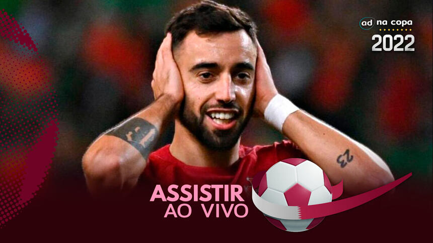 Jogador Bruno Fernandes, com a camisa de Portugal,, na arte de onde assistir ao jogo Portugal x Suíça