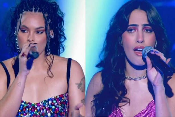 Bell Lins e Isis Mendonça cantando no palco do The Voice Brasil 11