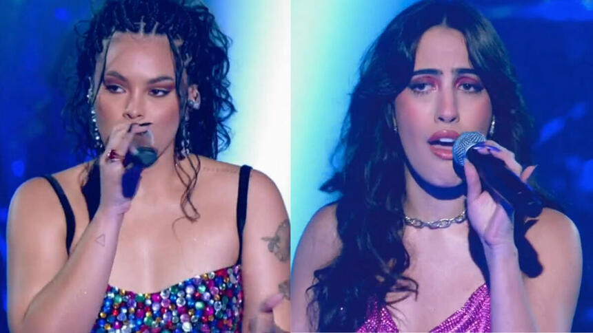 Bell Lins e Isis Mendonça cantando no palco do The Voice Brasil 11