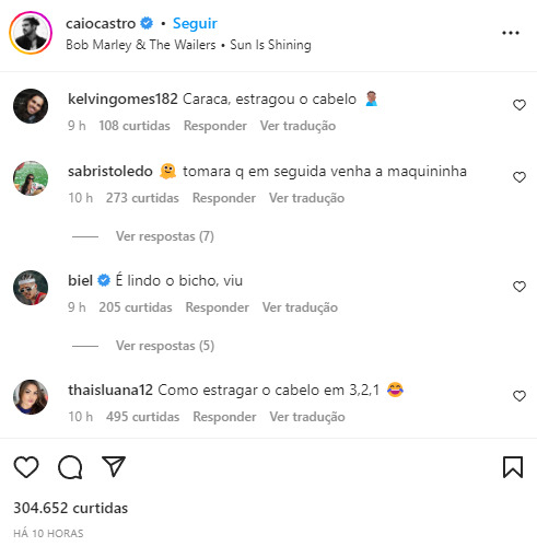 Print comentários Caio Castro Instagram