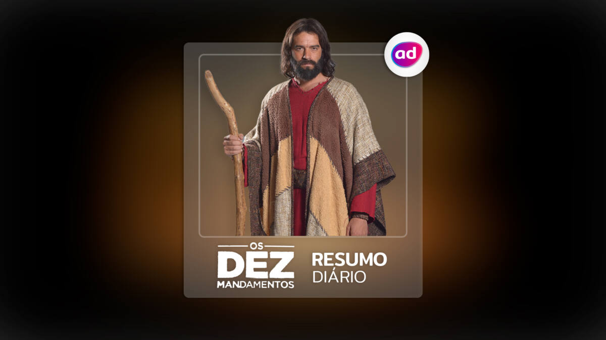 Arte do resumo diário da novela Os Dez Mandamentos exibida na Record TV