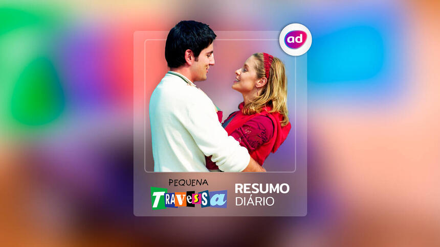 Arte do resumo diário da novela Pequena Travessa exibia no SBT