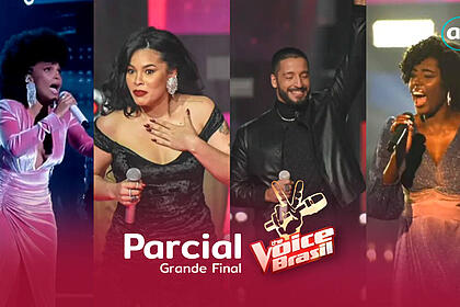 Mila Santana, Bell Lins, Juceir Jr. e Keilla Júnia se apresentando no palco do The Voice Brasil