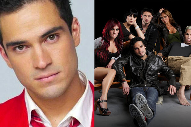 Imagem 1: Alfonso Herrera de gravata vermelha e camisa social branca; Imagem 2: Grupo Rebelde para uma revista colombiana