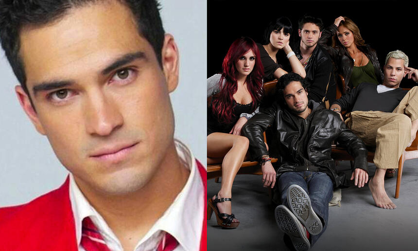 Imagem 1: Alfonso Herrera de gravata vermelha e camisa social branca; Imagem 2: Grupo Rebelde para uma revista colombiana