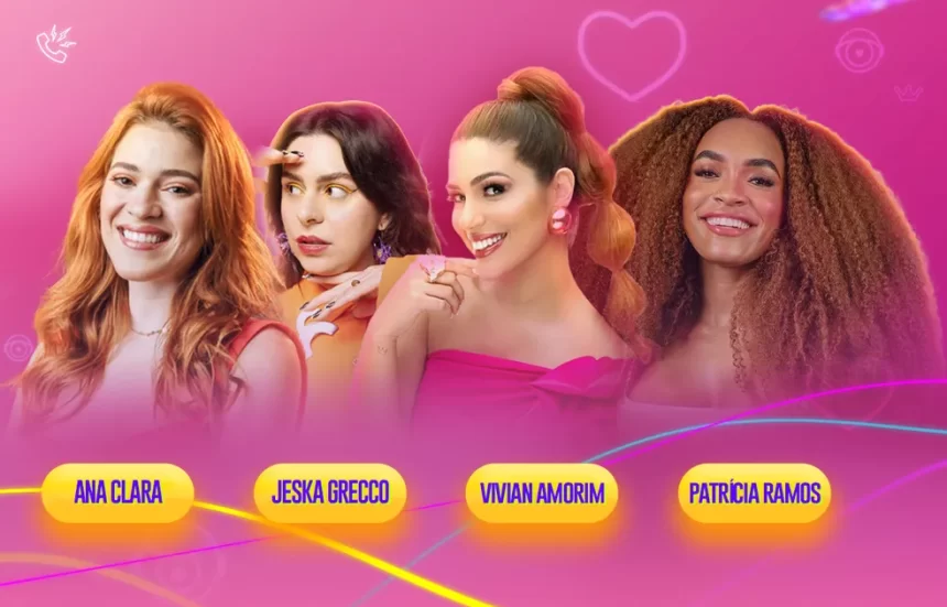 Montagem de fotos de Ana Clara, Jeska Grecco, Patrícia Ramos e Vivian Amorim para banner oficial de anuncio das novas apresentadoras do Rede BBB 23