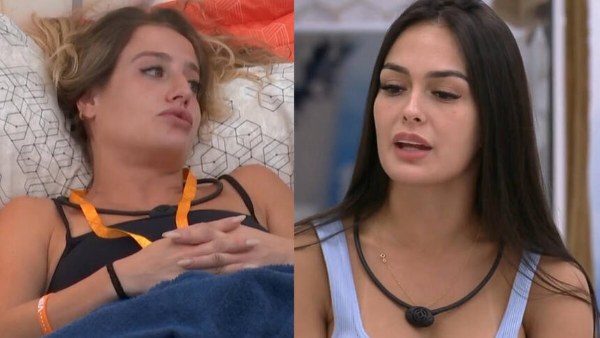 Montagem de Bruna Griphao e Larissa em trechos da discussão no Quarto do Líder