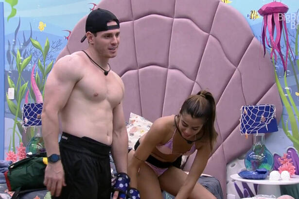 Gustavo e Key Alves durante conversa no quadro fundo do mar no BBB 23