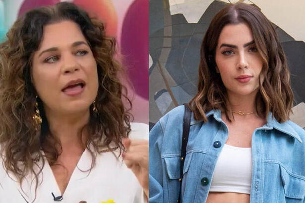 Isabel Teixeira, no Mais Você, e Jade Picon, em Travessia, em uma montagem