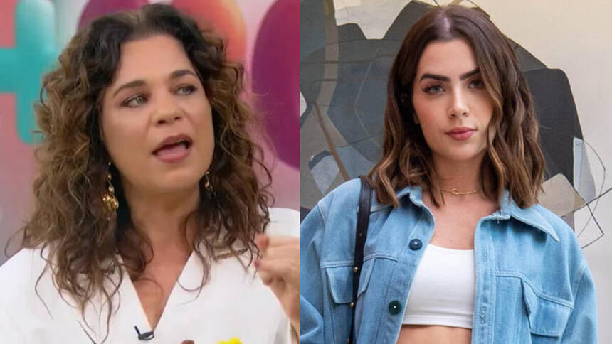 Isabel Teixeira, no Mais Você, e Jade Picon, em Travessia, em uma montagem