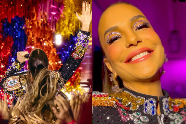 Imagem 1: Ivete Sangalo jogada nos braços dos fãs no meio da multidão; Imagem 2: Ivete Sangalo sorrindo nos bastidores da gravação do EP Chega Mais