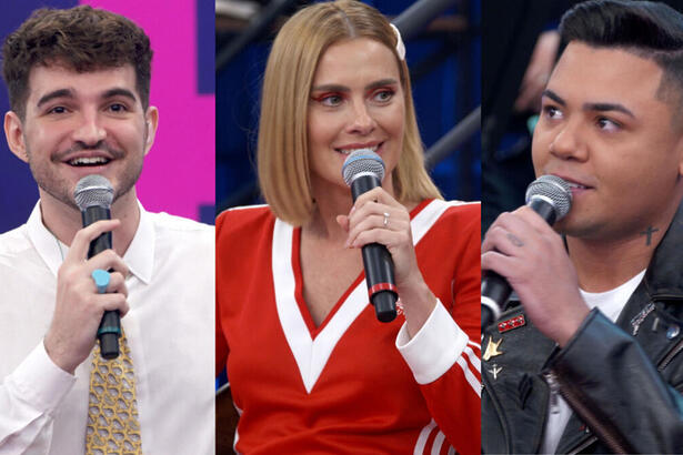 Jão, Carolina Dieckmann e Felipe Araújo em uma montagem, em trechos do programa Altas Horas