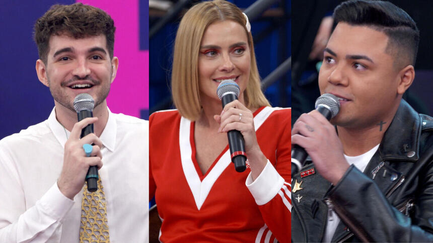 Jão, Carolina Dieckmann e Felipe Araújo em uma montagem, em trechos do programa Altas Horas