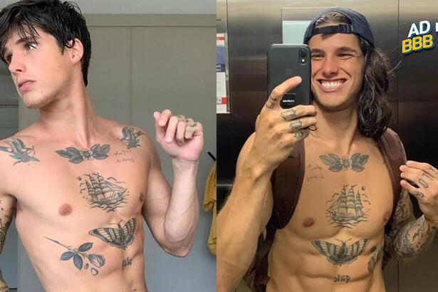 Candidato a vaga no BBB 23, Gabriel exibe suas mais de 50 tatugens pelo corpo.