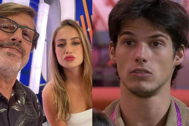 Pai de Bruna Griphao posando com a filha, em montagem com Gabriel no BBB 23