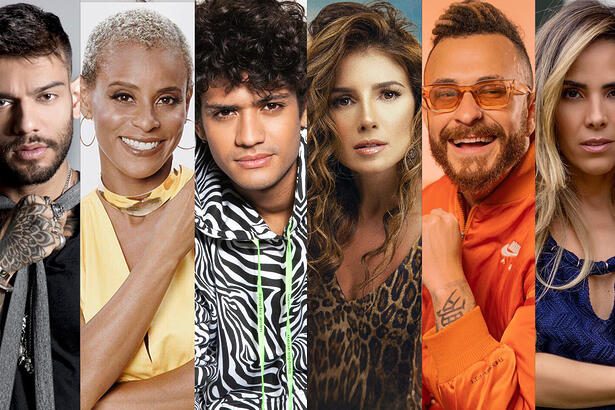 Montagem com 6 fotos de cotados para o BBB 23, como Paula Fernandes, Fred, Wanessa Camargo