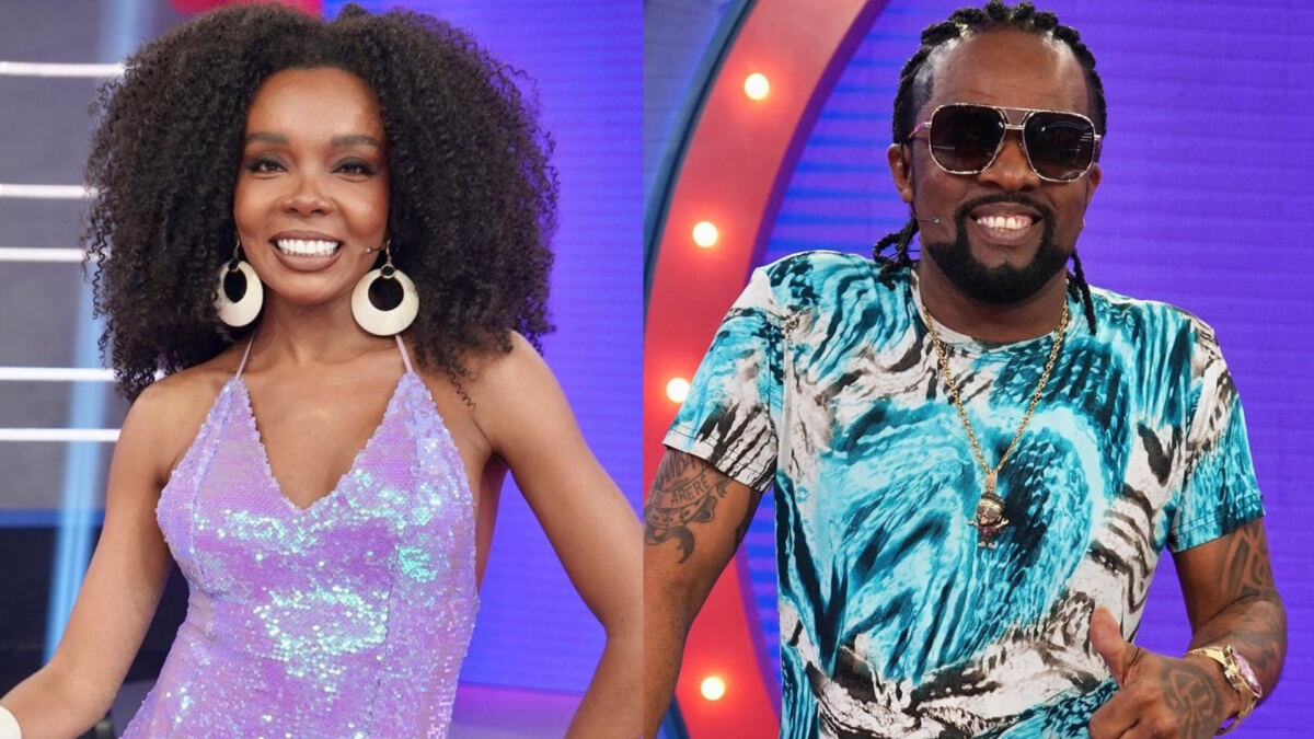 Montagem de Thelma Assis e Xande de Pilares, em trechos de suas participações no Caldeirão
