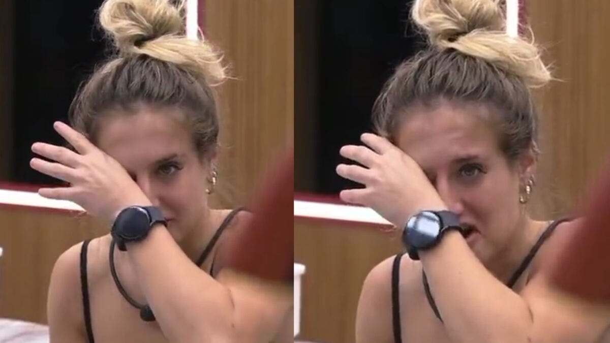 Trechos de Bruna Griphao passando a mão no rosto e no olho, tentando tirar o desinfetante