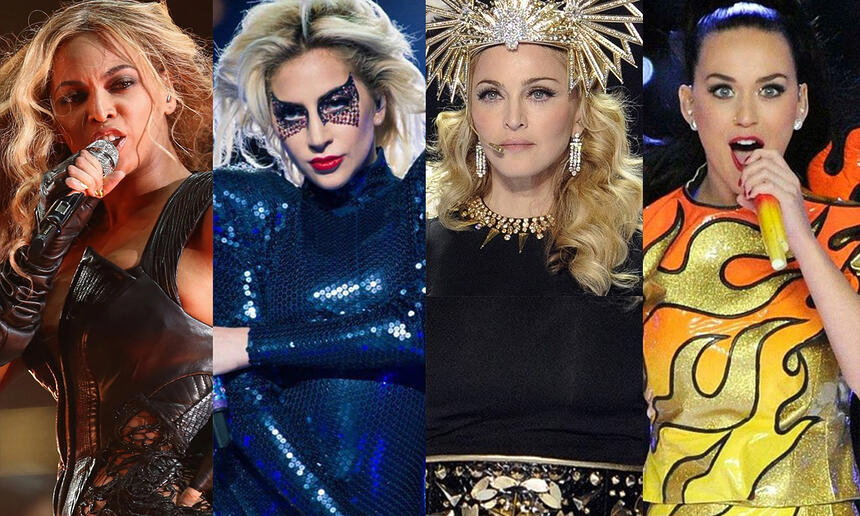 Beyoncé, Lady Gaga, Madonna e Katy Perry no Super Bowl