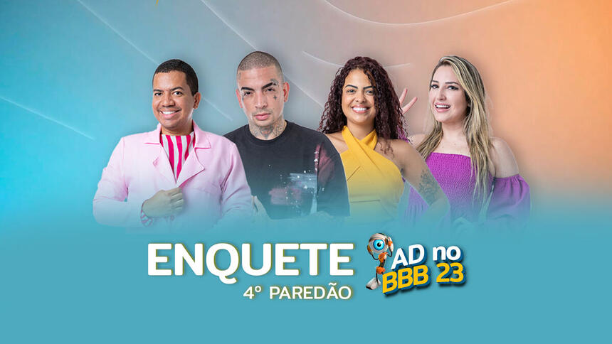 Bruno, Mc Guimê, Paula e Amanda na arte da enquete do 4º Paredão do BBB 23