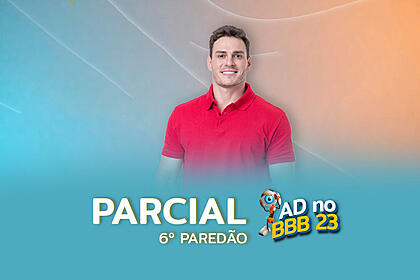Gustavo na arte de parcial do sexto paredão do BBB 23