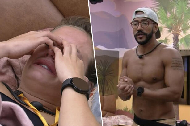 Bruna Griphao chorando e Ricardo discutindo com ela no quarto deserto do BBB 23