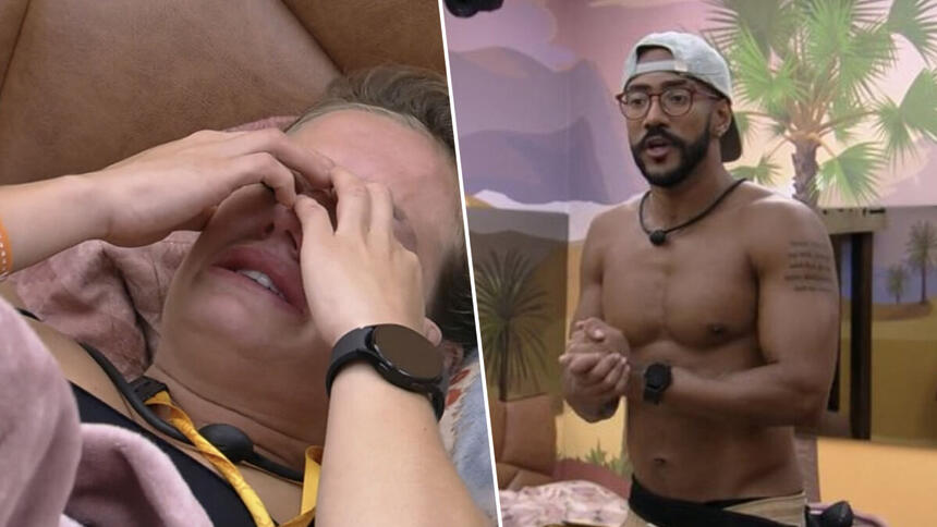 Bruna Griphao chorando e Ricardo discutindo com ela no quarto deserto do BBB 23