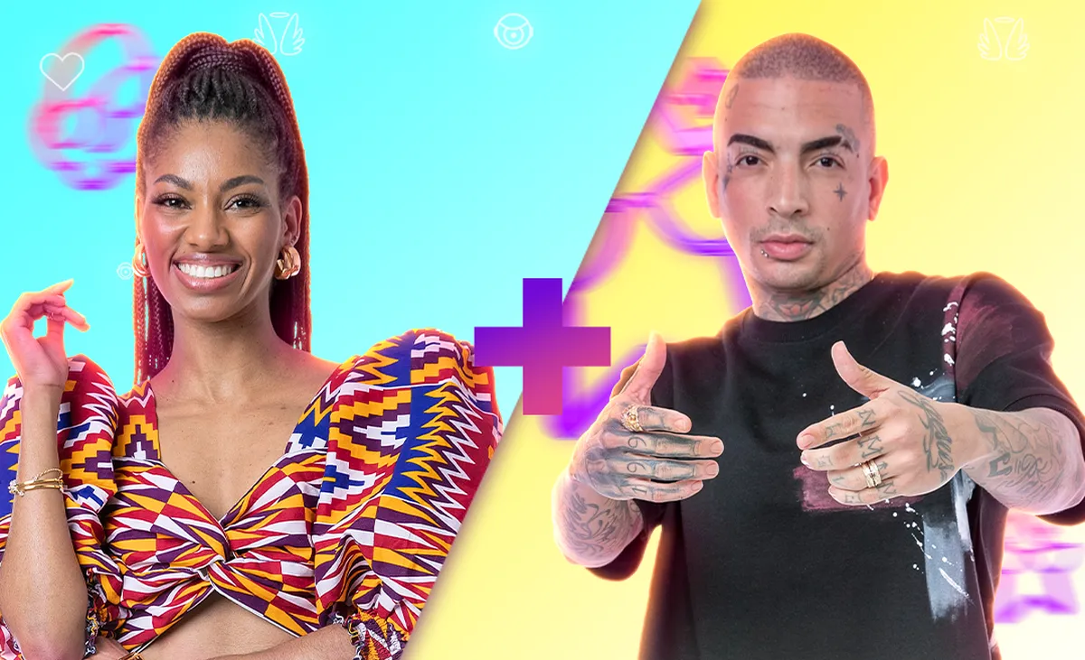 Flyer oficial de anuncio de Tina e Guimê no BBB 23