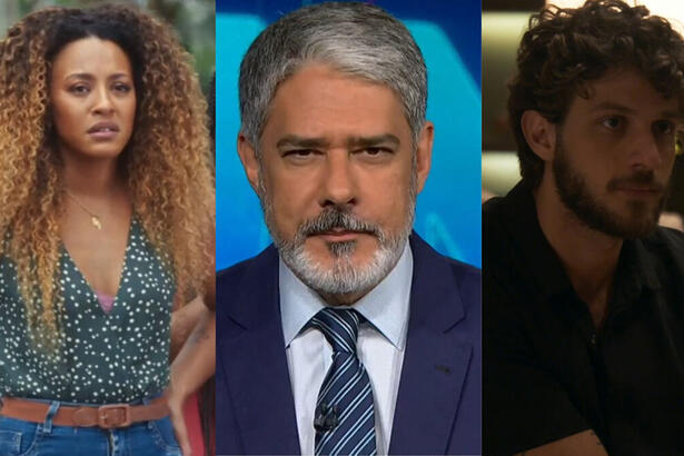 Sheron menezzes, como Sol, tem trecho da novela Vai na Fé; William Bonner na bancada do Jornal nacional; Chay Suede, como Ari, em trecho da novela Travessia