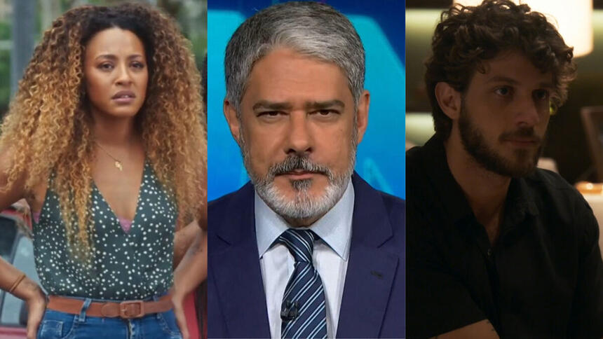 Sheron menezzes, como Sol, tem trecho da novela Vai na Fé; William Bonner na bancada do Jornal nacional; Chay Suede, como Ari, em trecho da novela Travessia