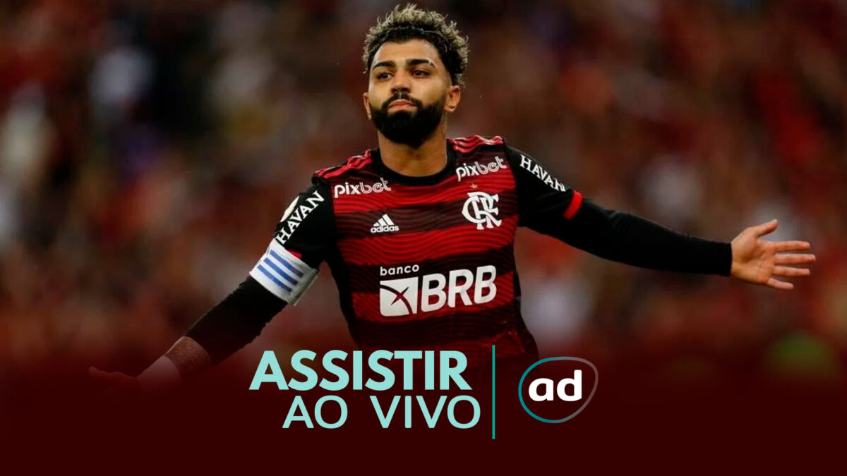 Gabigol, com a camisa do Flamengo, na arte de onde assistir ao jogo Flamengo x Al Hilal, pelo Mundial de Clubes