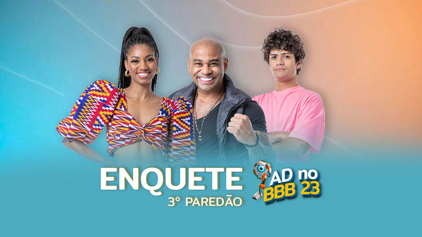 Tina, Cezar e Gabriel Santana na arte da enquete do 3º Paredão do BBB 23