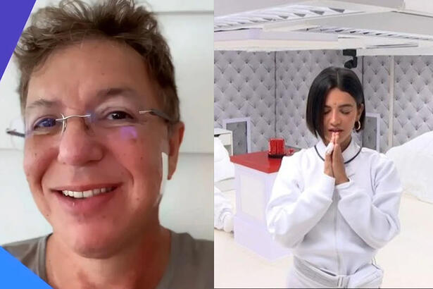 Imagem 1: Print de vídeo publicado por Boninho; Imagem 2: Manu Gavassi orando durante participação no quarto branco do BBB 21