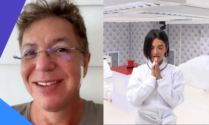 Imagem 1: Print de vídeo publicado por Boninho; Imagem 2: Manu Gavassi orando durante participação no quarto branco do BBB 21