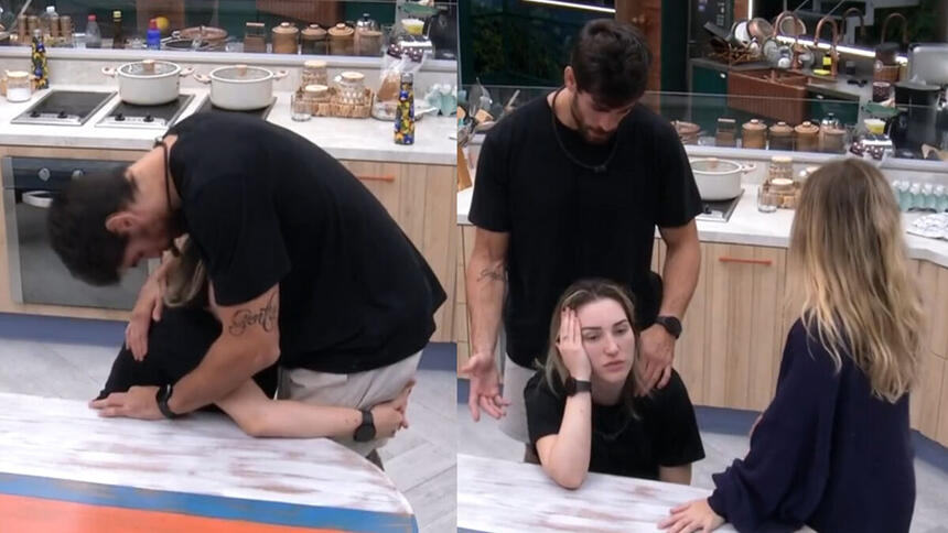 Cara de Sapato e Amanda se abraçando na cozinha da xepa do BBB 23