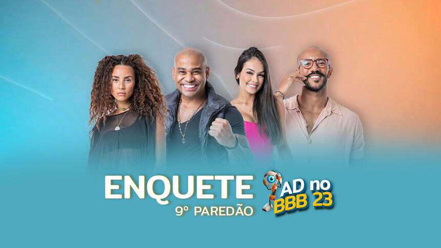 Domitila, Cezar, Larissa e Ricardo na arte de divulgação da enquete do 9º Paredão do BBB 23