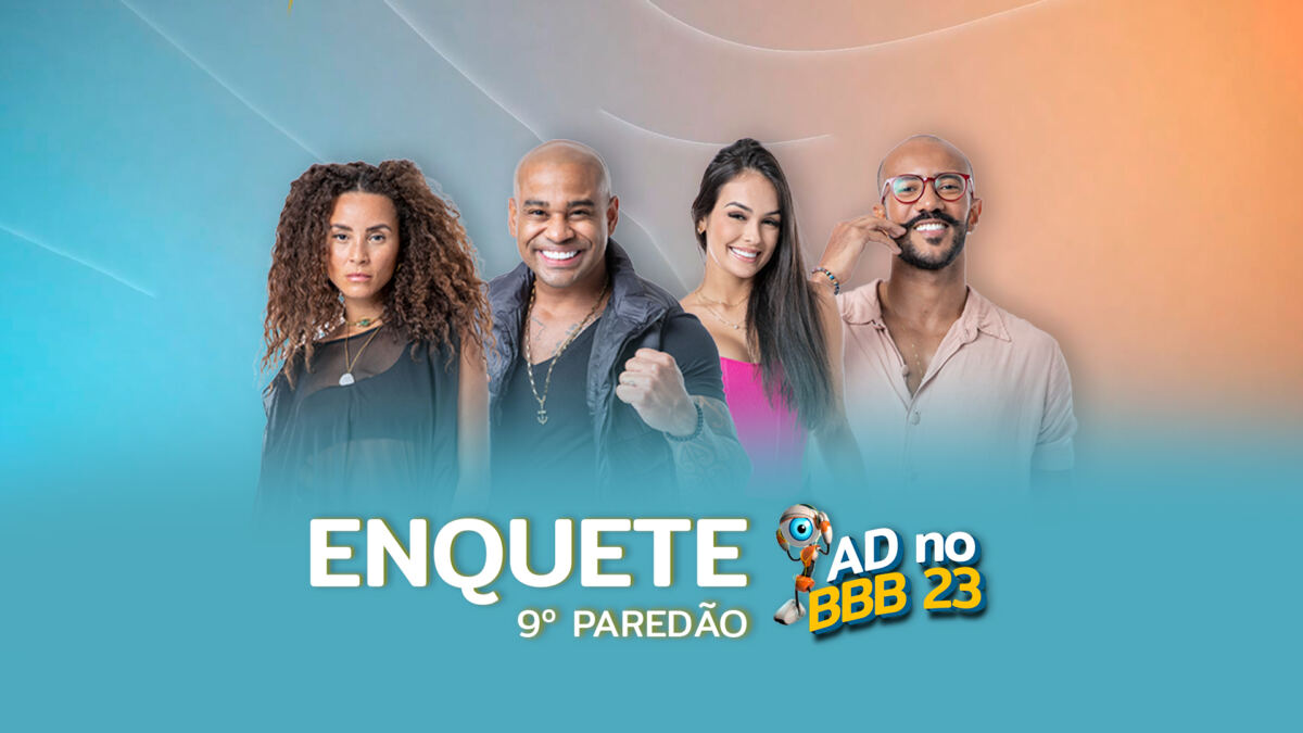 Domitila, Cezar, Larissa e Ricardo na arte de divulgação da enquete do 9º Paredão do BBB 23