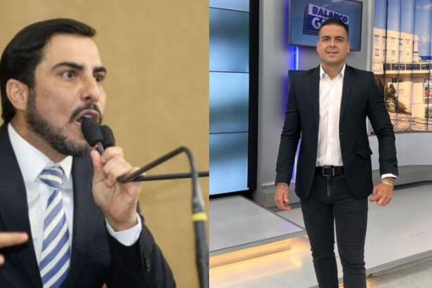 Ex-deputado Marcell Moraes na tribuna de Salvador e Marcelo Castro no centro do cenário do Balanço Geral BA, na Record TV Itapoan