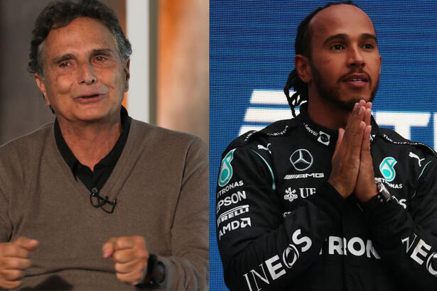 Nelson Piquet e Lewis Hamilton em uma montagem