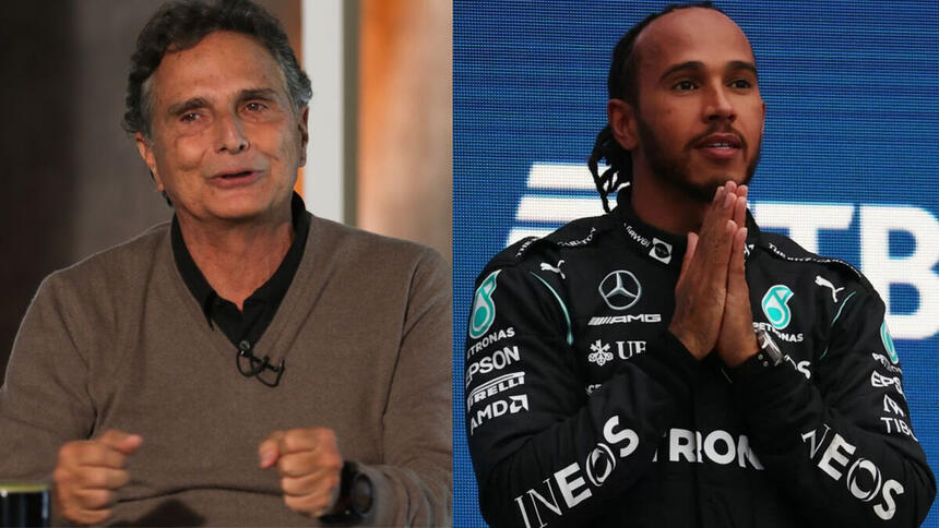 Nelson Piquet e Lewis Hamilton em uma montagem