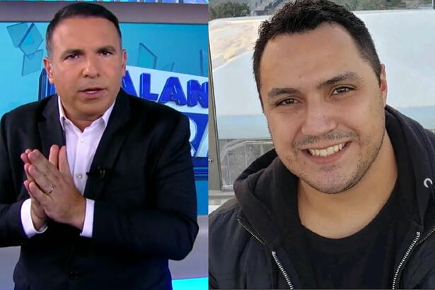 Reinaldo Gottino, no estúdio do Balanço Geral, e Renato Barone em uma montagem