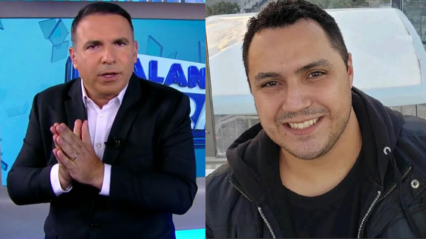 Reinaldo Gottino, no estúdio do Balanço Geral, e Renato Barone em uma montagem