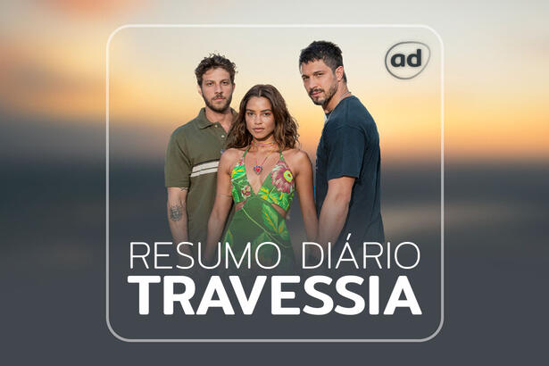 Arte do resumo diário da novela Travessia