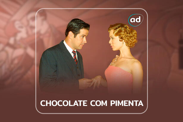 Arte de divulgação do resumo diário da novela Chocolate com Pimenta, exibida na TV Globo