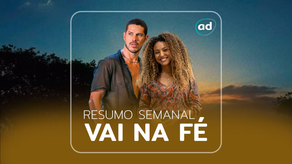 Arte gráfica do resumo semanal da novela Vai na Fé