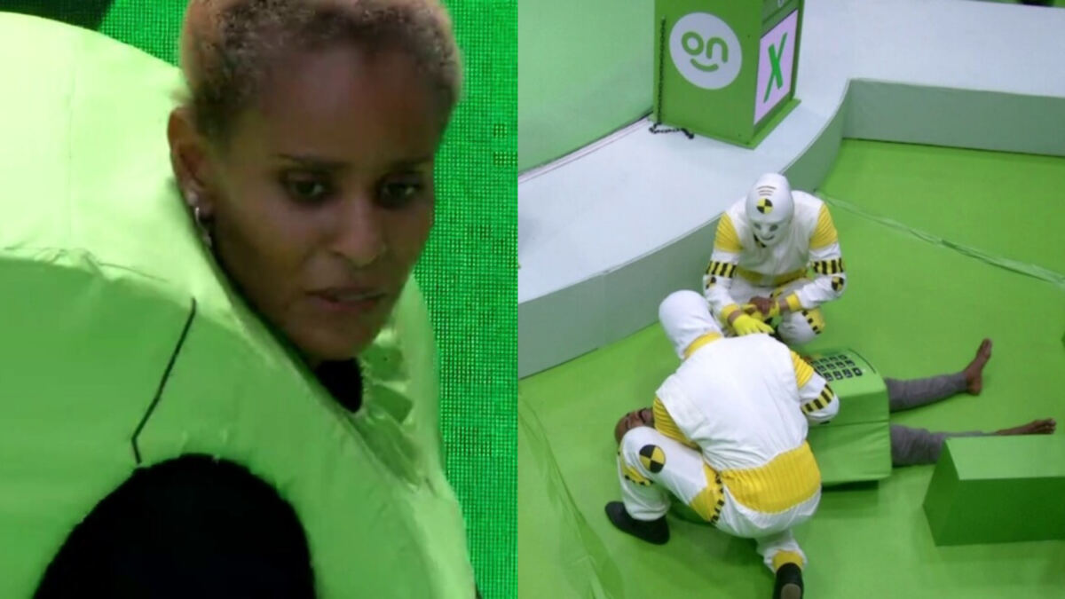 Aline Wirley olha para Ricardo que está desmaiado na Prova do Líder do BBB 23