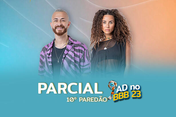 Fred e Domitla Barros na arte de parcial do décimo paredão do BBB 23